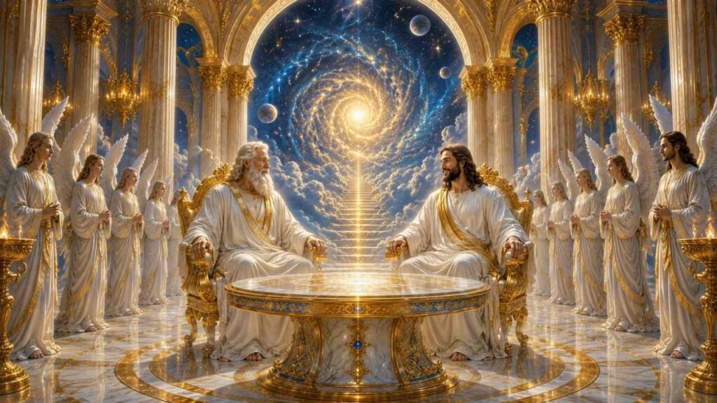 Jesus Christ and God the Father Seated on Golden Thrones | Divine Glory & Eternal Light