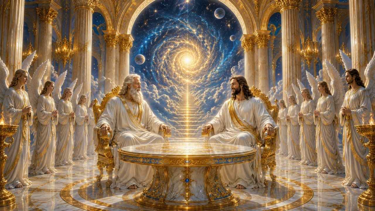 Jesus Christ and God the Father Seated on Golden Thrones | Divine Glory & Eternal Light